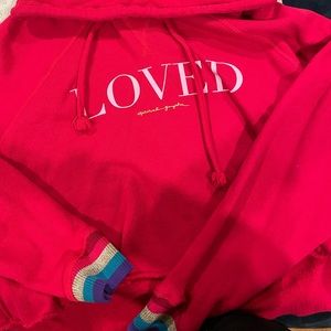 Red spiritual gangsters scrapped sweatshirt with detailed sleeves! size: M